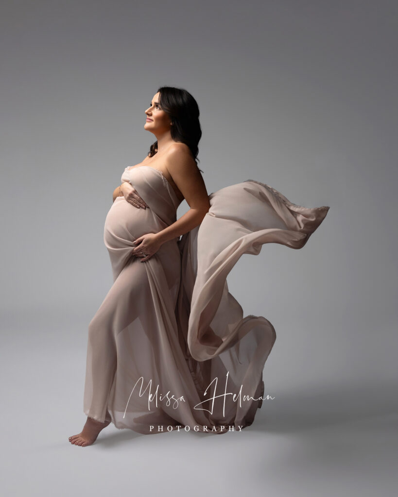 neutral fabric flowing for maternity art portrait